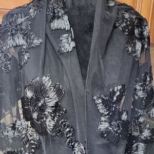 Cezanne Black Embroidered Scarf Evening Wrap